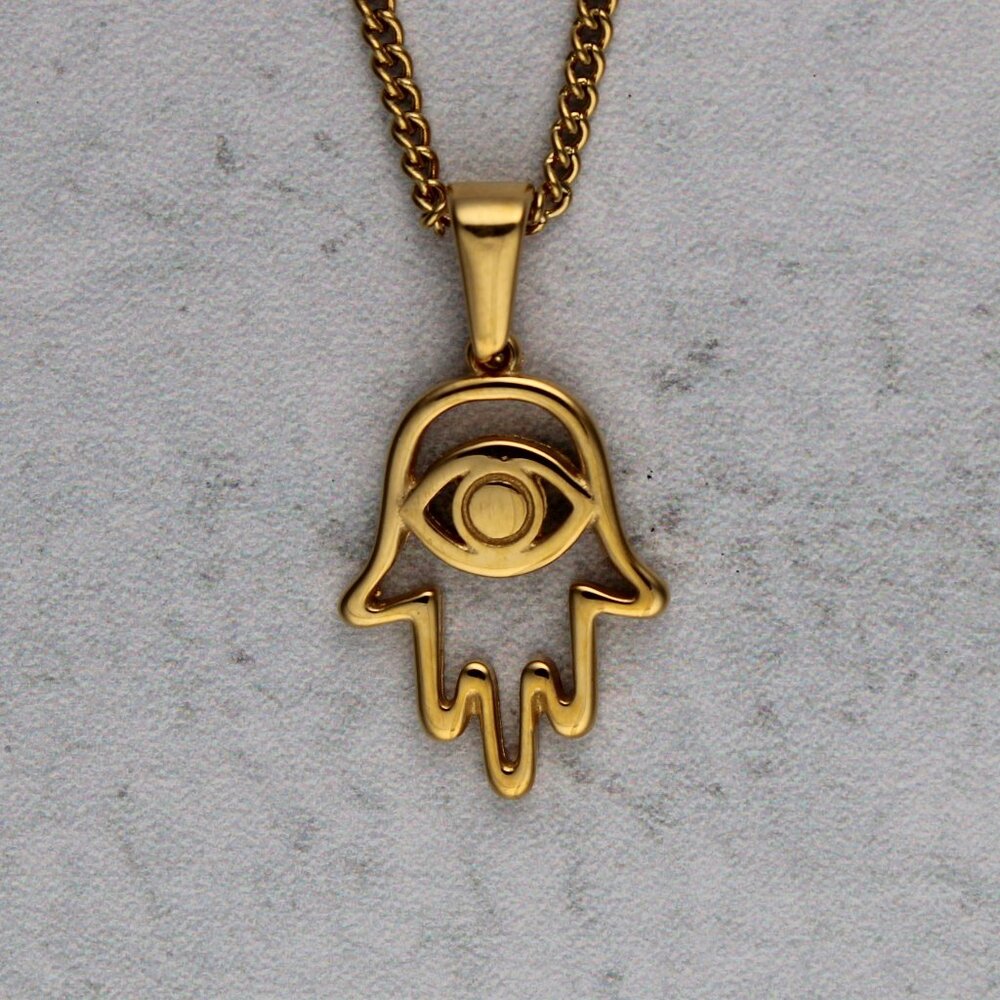 Gold Hamsa Evil Eye Pendant Chain Necklace